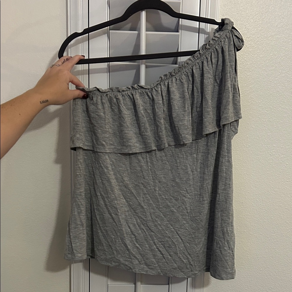 LOFT Gray One-Shoulder Knot Tie Top